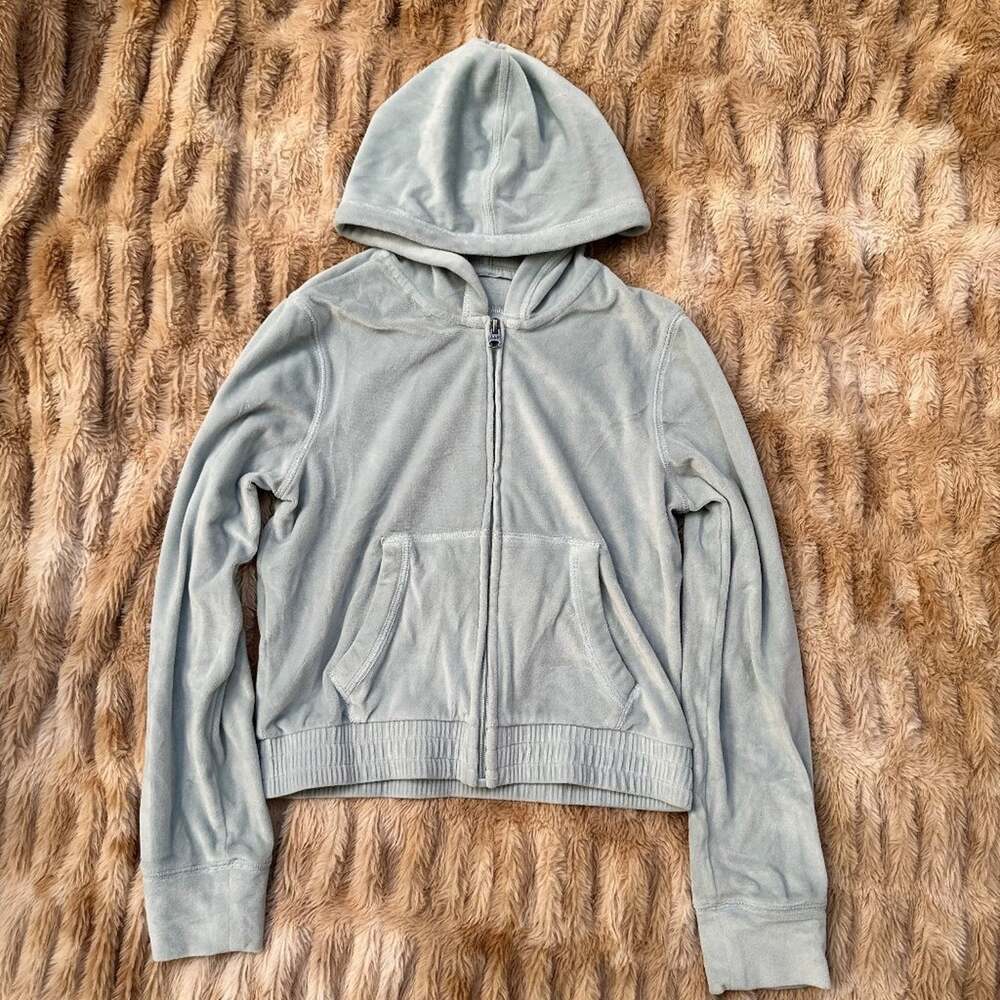 Abercrombie Kids Light Blue Velour Zip Up Hoodie Y2K Girls Size 9/10